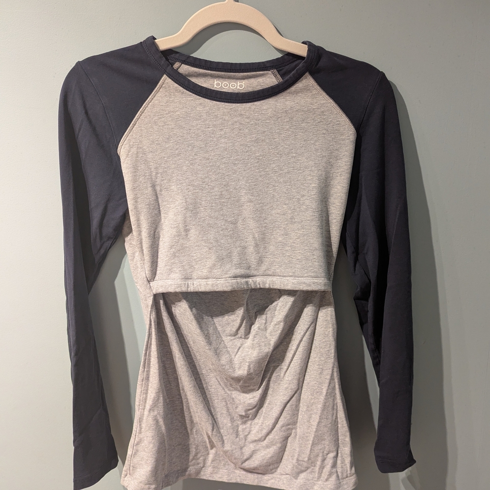 Gray and Black Long Sleeve Nursing Top